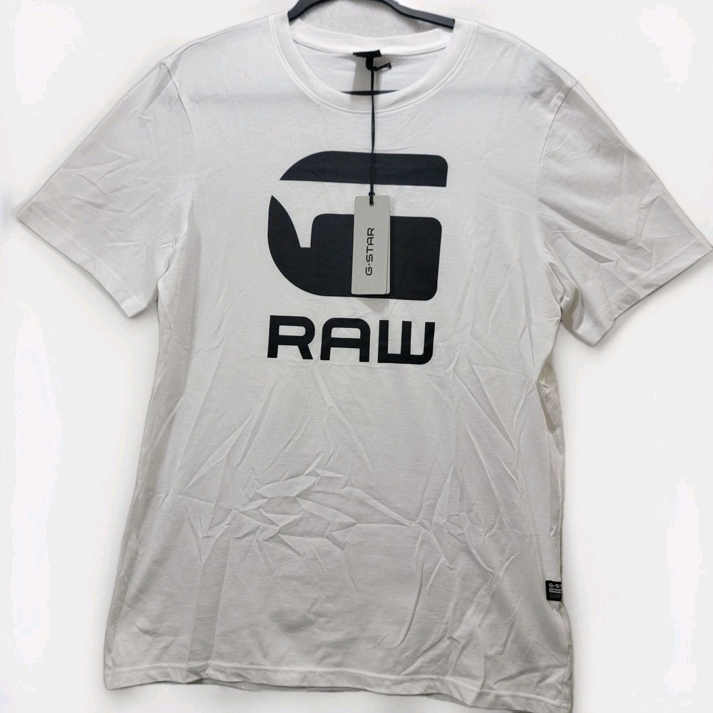 NEW G-Star Raw‎ Cadulor Graphic Men's Big Logo T-Shirt White Black Size Large